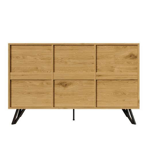 Aparador com 3 portas - Design moderno, grande capacidade de armazenamento, estável - Preto, Madeira