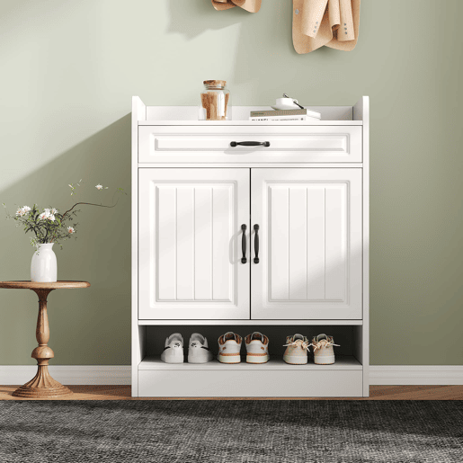 Sapateira moderna 75x36x95,5 cm - 2 portas, 1 gaveta, prateleiras ajustáveis, branca
