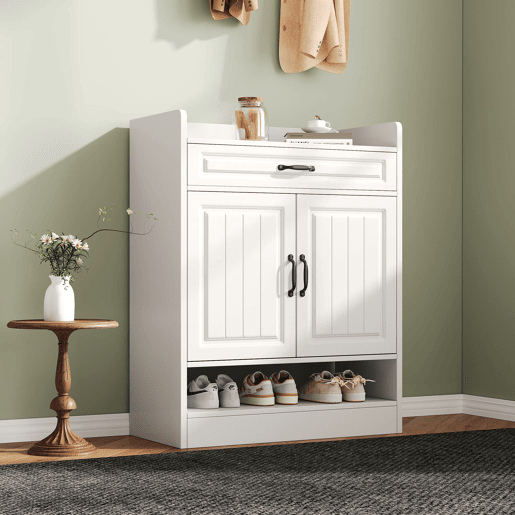 Sapateira moderna 75x36x95,5 cm - 2 portas, 1 gaveta, prateleiras ajustáveis, branca