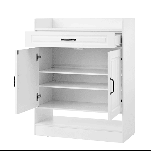 Sapateira moderna 75x36x95,5 cm - 2 portas, 1 gaveta, prateleiras ajustáveis, branca