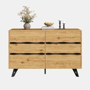 Aparador moderno 120x40x75,5 cm - 6 gavetas, design minimalista, pernas de metal - Madeira