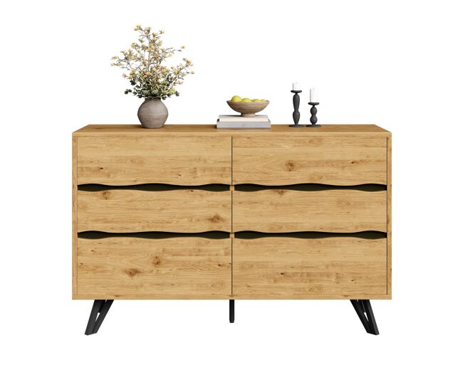 Aparador moderno 120x40x75,5 cm - 6 cajones, diseño minimalista, patas de metal - madera