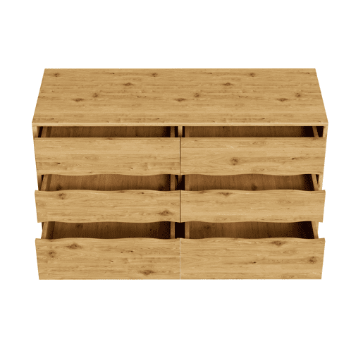 Aparador moderno 120x40x75,5 cm - 6 gavetas, design minimalista, pernas de metal - Madeira