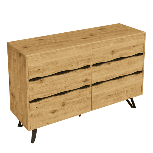 Aparador moderno 120x40x75,5 cm - 6 gavetas, design minimalista, pernas de metal - Madeira