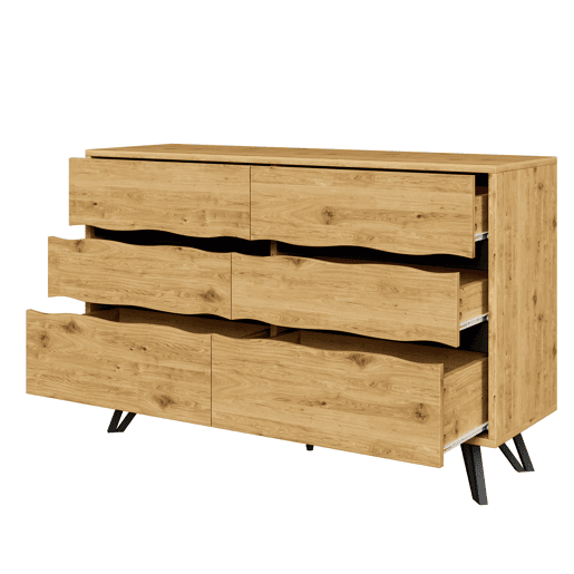 Aparador moderno 120x40x75,5 cm - 6 gavetas, design minimalista, pernas de metal - Madeira