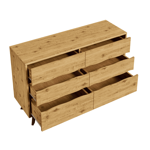 Aparador moderno 120x40x75,5 cm - 6 gavetas, design minimalista, pernas de metal - Madeira
