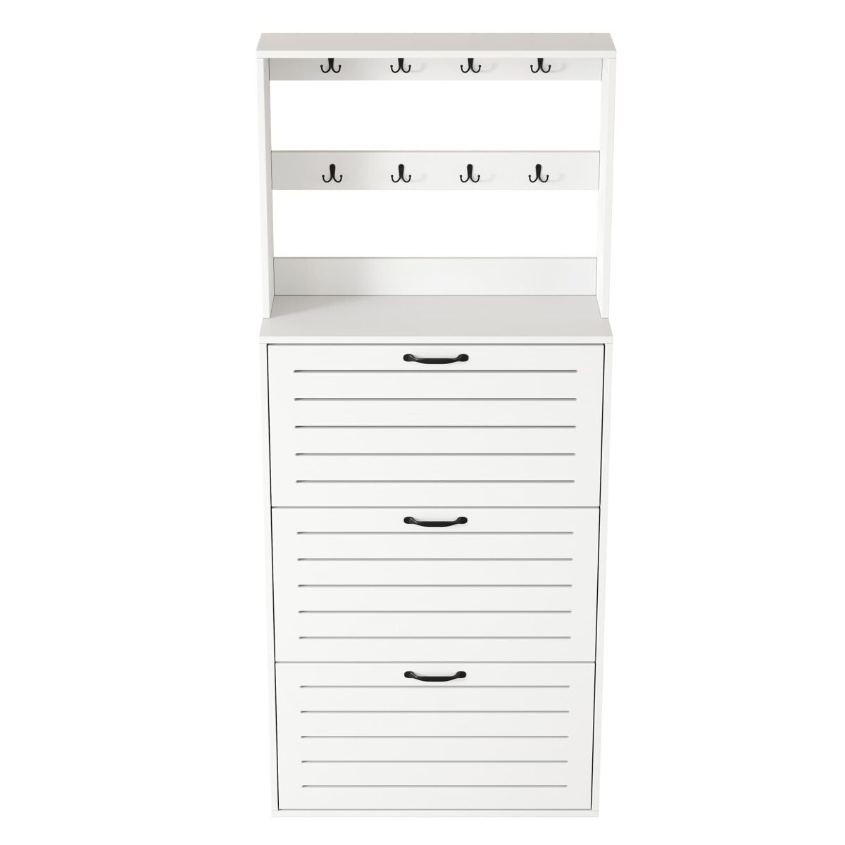 Zapatero con 3 puertas - estante para zapatos, gancho para sombreros y bolsos - blanco
