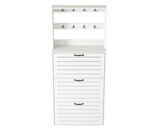 Zapatero con 3 puertas - estante para zapatos, gancho para sombreros y bolsos - blanco