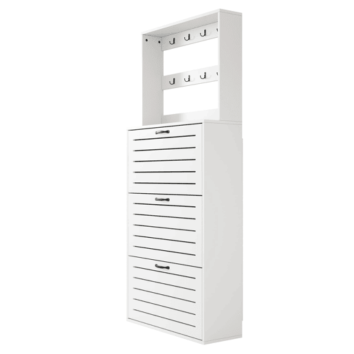 Sapateira com 3 portas - Prateleira para sapatos, gancho para chapéus e bolsas - Branco