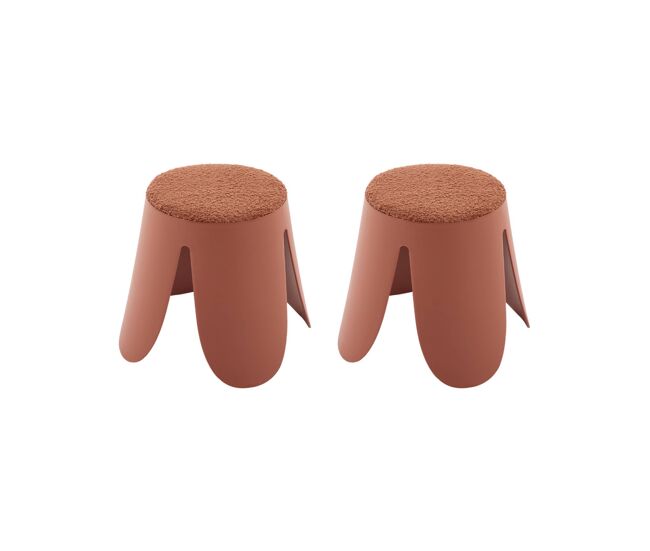 Taburete apilable infantil borreguito texturizada, set de 2 terracota - 25x25x31 cm