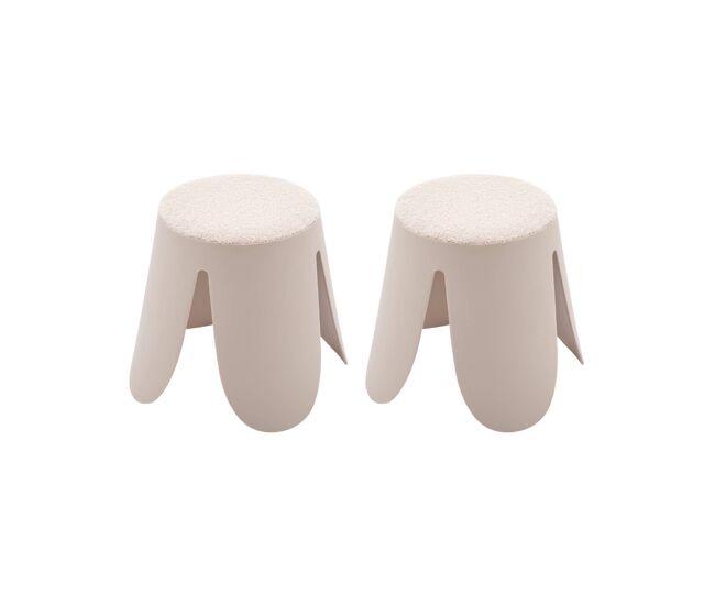 Taburete apilable infantil borreguito texturizada, set de 2 beige - 25x25x31 cm