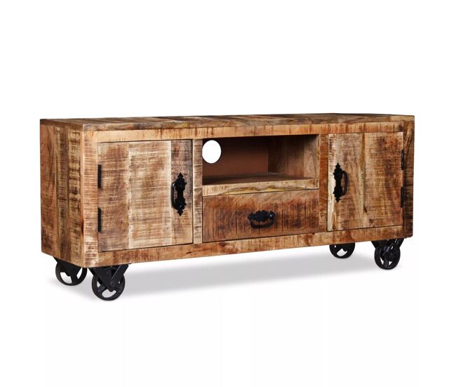 Mueble TV buffet TV diseño práctico madera de mango en bruto 120 cm 2502131