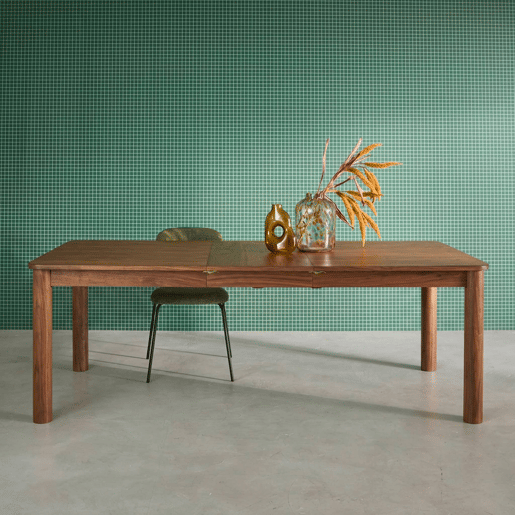 Mesa de jantar retangular extensÃvel em madeira para 6 a 10 lugares, Solene, Madeira de nogueira, 270x100x75 cm Mesa de jantar retangular extensÃvel em madeira para 6 a 10 lugares, Solene, Madeira de nogueira, 270x100x75 cm