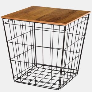 Max Home Mesa de apoio de madeira e metal com arrumação 40x40x40 cm