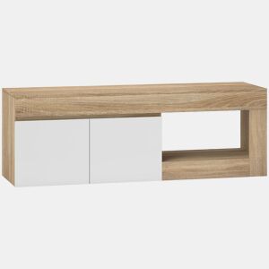 HOMCOM Móvel de TV Mobiliário de TV com 2 Portas Prateleira Aberta Móvel de TV de Sala de Estar para Televisóres de 60 Polegadas 140x40x48 cm Branco e Madeira