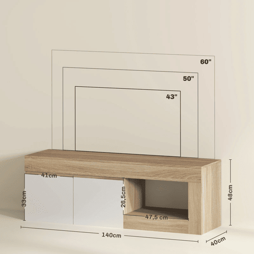 HOMCOM Móvel de TV Mobiliário de TV com 2 Portas Prateleira Aberta Móvel de TV de Sala de Estar para Televisóres de 60 Polegadas 140x40x48 cm Branco e Madeira HOMCOM Móvel de TV Mobiliário de TV com 2 Portas Prateleira Aberta Móvel de TV de Sala de Estar para Televisóres de 60 Polegadas 140x40x48 cm Branco e Madeira