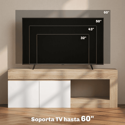 HOMCOM Móvel de TV Mobiliário de TV com 2 Portas Prateleira Aberta Móvel de TV de Sala de Estar para Televisóres de 60 Polegadas 140x40x48 cm Branco e Madeira HOMCOM Móvel de TV Mobiliário de TV com 2 Portas Prateleira Aberta Móvel de TV de Sala de Estar para Televisóres de 60 Polegadas 140x40x48 cm Branco e Madeira