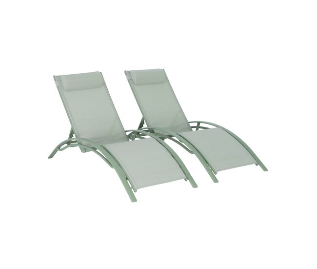 Tumbona de aluminio textileno, set de 2, louisa x2, verde grisáceo, 167x64x82 cm