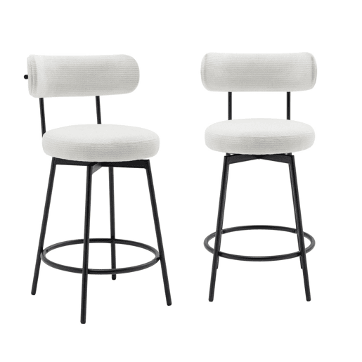 Banqueta de bar assento giratório metal e tecido, set de 2, Iris, Branco, 45x50x92 cm