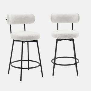 Banqueta de bar assento giratório metal e tecido, set de 2, Iris, Branco, 45x50x92 cm
