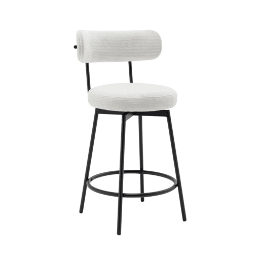 Banqueta de bar assento giratório metal e tecido, set de 2, Iris, Branco, 45x50x92 cm
