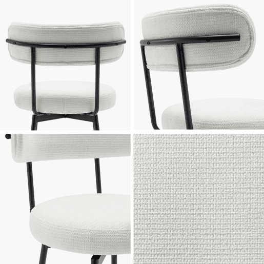 Banqueta de bar assento giratório metal e tecido, set de 2, Iris, Branco, 45x50x92 cm