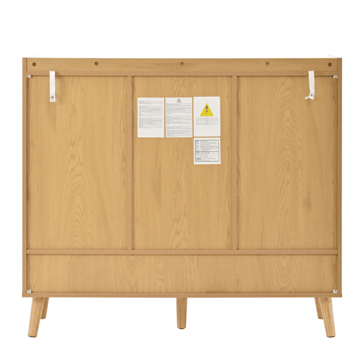 Sapateira de vime natural 120x106x35 cm - 3 portas, 1 gaveta, 5 prateleiras, madeira maciça