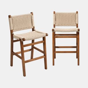 Banqueta de bar em madeira em cordas, set de 2, Joy, Efeito Noyer, 49.5x51x96 cm