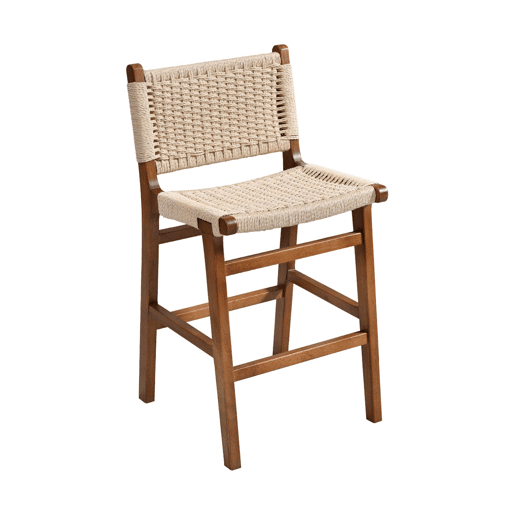 Banqueta de bar em madeira em cordas, set de 2, Joy, Efeito Noyer, 49.5x51x96 cm