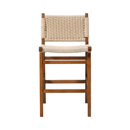 Banqueta de bar em madeira em cordas, set de 2, Joy, Efeito Noyer, 49.5x51x96 cm