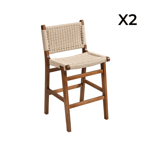 Banqueta de bar em madeira em cordas, set de 2, Joy, Efeito Noyer, 49.5x51x96 cm
