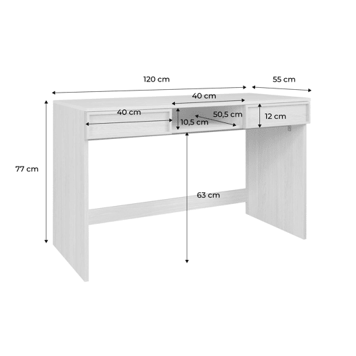 Escritório efeito madeira 2 gavetas e 1 nicho, 120cm, Kuba, Natural, 120x55x77 cm