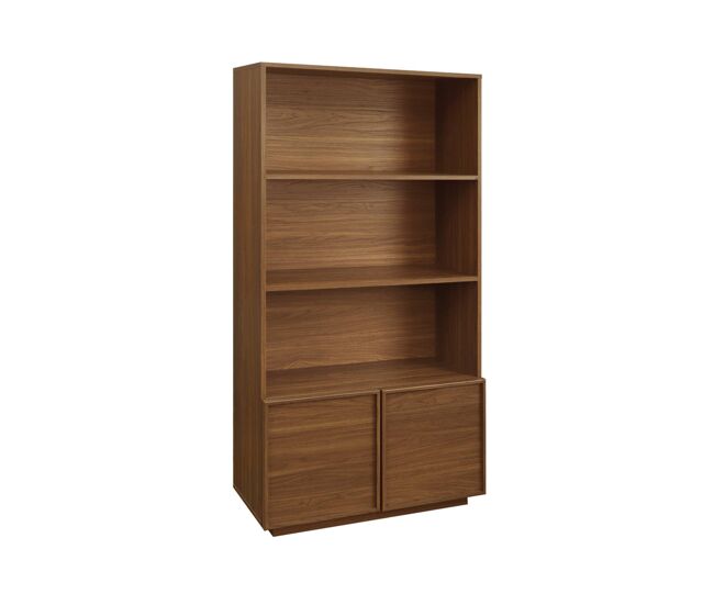 Estantería efecto madera, 5 niveles, 2 puertas nogal - 80x35x160 cm