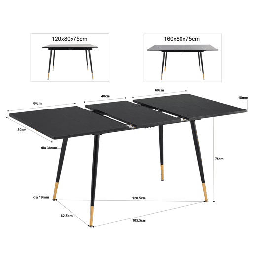 Conjunto De Mesa De Jantar Extensível Com 6 Cadeiras Estofadas Em Efeito Couro, Estrutura Metálica Preta E Estilo Moderno Industrial, Ideal Para Sala De Jantar Ou Cozinha