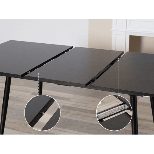 Conjunto De Mesa De Jantar Extensível Com 6 Cadeiras Estofadas Em Efeito Couro, Estrutura Metálica Preta E Estilo Moderno Industrial, Ideal Para Sala De Jantar Ou Cozinha