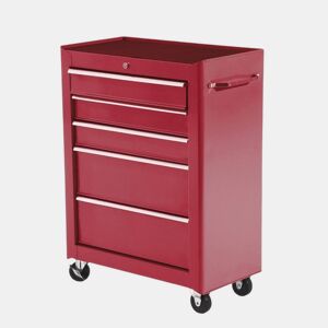 HOMCOM Carrinho de Ferramentas para Oficina com Rodas e 5 Gavetas Carrinho de Ferramentas com Fechadura e Alça Lateral 61,5x33x85 cm Vermelho