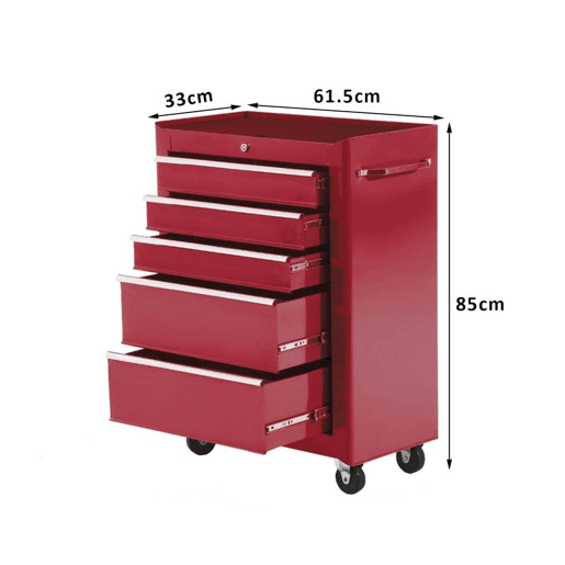 HOMCOM Carrinho de Ferramentas para Oficina com Rodas e 5 Gavetas Carrinho de Ferramentas com Fechadura e Alça Lateral 61,5x33x85 cm Vermelho