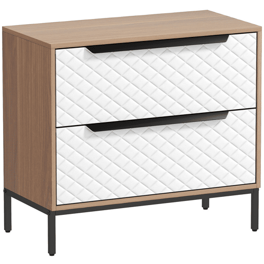 HOMCOM Cómoda com 2 Gavetas de Tecido, Cómoda para Quarto, Estrutura em MDF, Frentes com Padrão de Diamante, Gaveteiro para Sala, Escritório, Closet, Natural e Branco