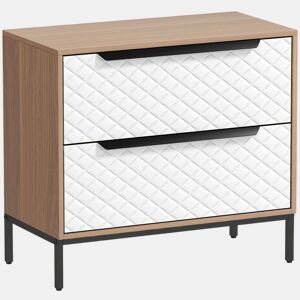 HOMCOM Cómoda com 2 Gavetas de Tecido, Cómoda para Quarto, Estrutura em MDF, Frentes com Padrão de Diamante, Gaveteiro para Sala, Escritório, Closet, Natural e Branco