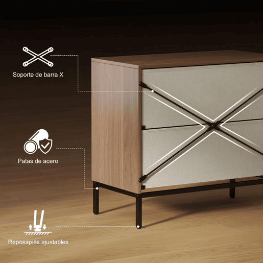 HOMCOM Cómoda com 2 Gavetas de Tecido, Cómoda para Quarto, Estrutura em MDF, Frentes com Padrão de Diamante, Gaveteiro para Sala, Escritório, Closet, Natural e Branco