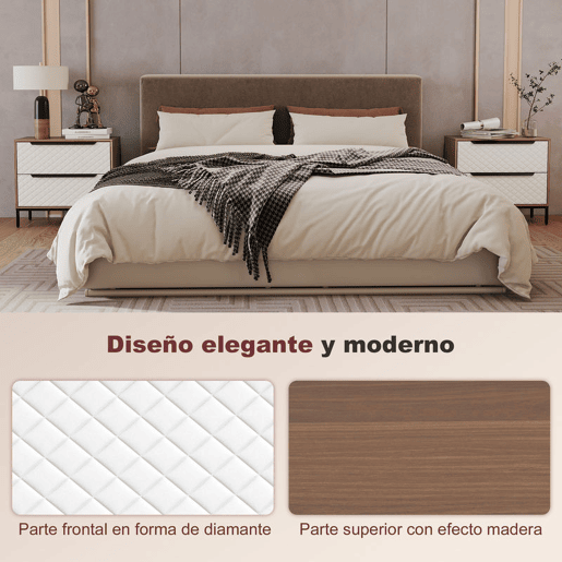 HOMCOM Cómoda com 2 Gavetas de Tecido, Cómoda para Quarto, Estrutura em MDF, Frentes com Padrão de Diamante, Gaveteiro para Sala, Escritório, Closet, Natural e Branco