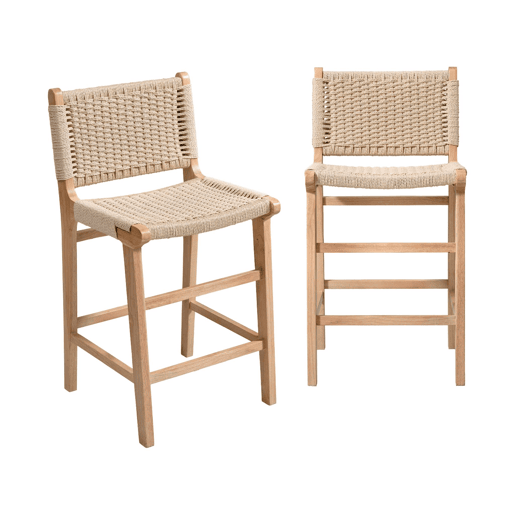 Banqueta de bar em madeira em cordas, set de 2, Joy, Natural, 49.5x51x96 cm