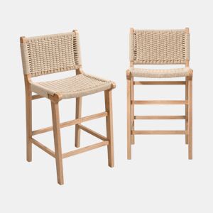 Banqueta de bar em madeira em cordas, set de 2, Joy, Natural, 49.5x51x96 cm