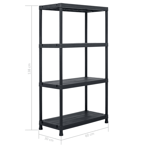 Prateleira de armazenamento 100 kg 60 x 30 x 138 cm plástico preto 02_0000634