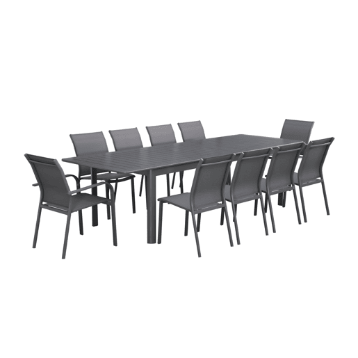 Mesa de jardim extensível de alumínio 8 cadeiras, 2 poltronas, Seattle + Cleveland + Buffalo, Antracite, 290x100x75 cm Mesa de jardim extensível de alumínio 8 cadeiras, 2 poltronas, Seattle + Cleveland + Buffalo, Antracite, 290x100x75 cm