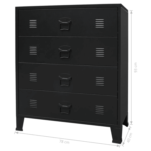 Buffet aparador console armário de armazenamento com gavetas de metal estilo industrial 93 cm preto 4402223