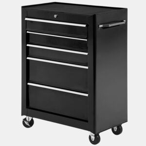 HOMCOM Carrinho de Ferramentas para Oficina com Rodas e 5 Gavetas Carrinho de Ferramentas com Fechadura e Alça Lateral 61,5x33x85 cm Preto