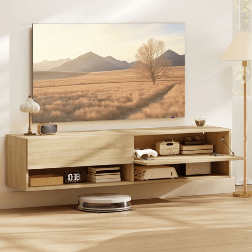 HOMCOM Móvel de TV de Parede Móvel de TV para Sala de Estar com 2 Compartimentos e 2 Armários com Portas Móvel para Televisores de 60 Polegadas 140x32x31 cm Madeira