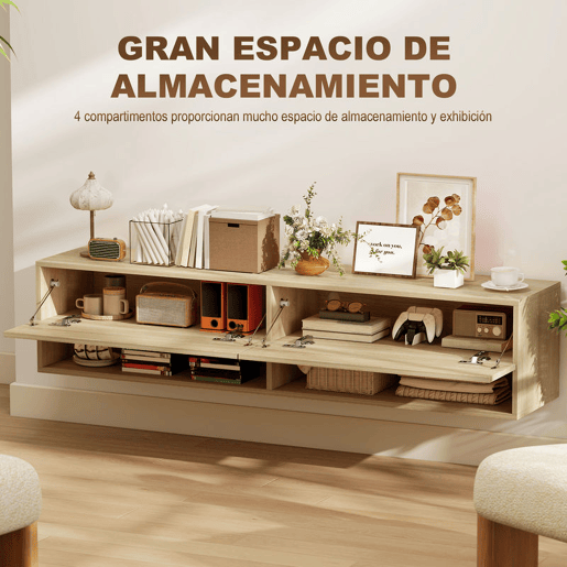 HOMCOM Móvel de TV de Parede Móvel de TV para Sala de Estar com 2 Compartimentos e 2 Armários com Portas Móvel para Televisores de 60 Polegadas 140x32x31 cm Madeira