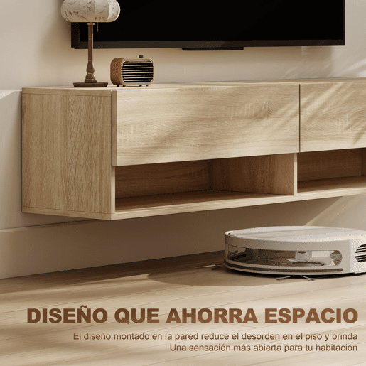 HOMCOM Móvel de TV de Parede Móvel de TV para Sala de Estar com 2 Compartimentos e 2 Armários com Portas Móvel para Televisores de 60 Polegadas 140x32x31 cm Madeira